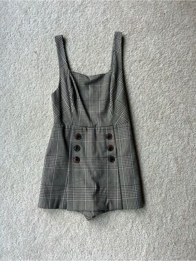 Plaid Button-Front Romper Dress